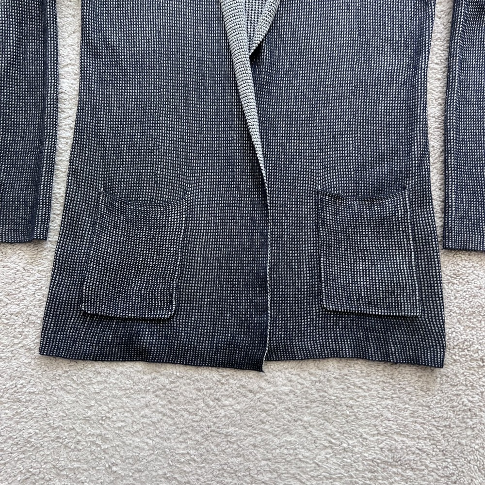Margaret O'Leary Two Tone Open Front Cardigan Sweater Womens M Blue Pockets - Picture 2 of 14